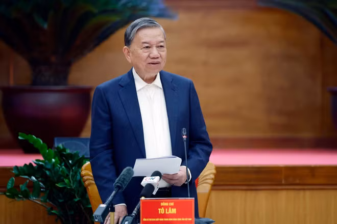 Tổng Bí thư Tô Lâm phát biểu tại buổi làm việc với Ban Chấp hành Đảng bộ tỉnh Quảng Ninh. (Ảnh: Thống Nhất/TTXVN)