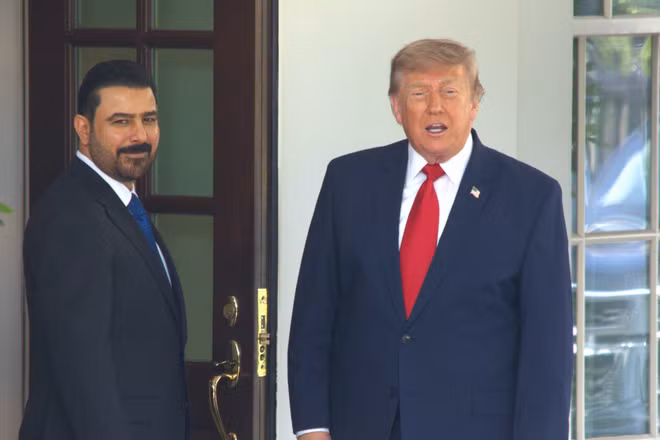 Tổng thống Mỹ Donald Trump và Thủ tướng Iraq Ali al-Zaidi tại cuộc gặp ở Nhà Trắng, Washington, D.C., ngày 14/7/2026. (Ảnh: THX/TTXVN)