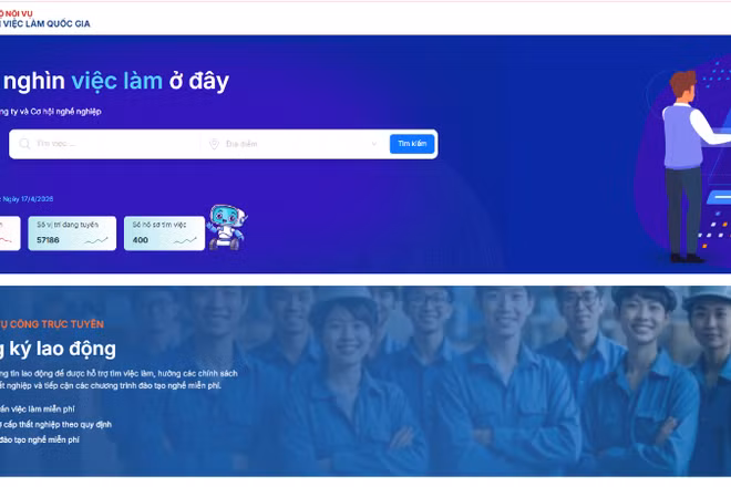 Giao diện trang web Sàn Giao dịch việc làm quốc gia (www.vieclam.gov.vn).