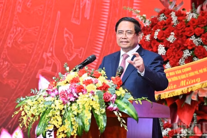 Bí thư Đảng ủy Chính phủ, Thủ tướng Chính phủ Phạm Minh Chính phát biểu ý kiến chỉ đạo Đại hội. (Ảnh: Trần Hải)