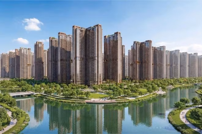 Phối cảnh khu đô thị đa mục tiêu Bắc Thăng Long Urban City. Dự án đã được khởi công xây dựng vào tháng 2/2026.