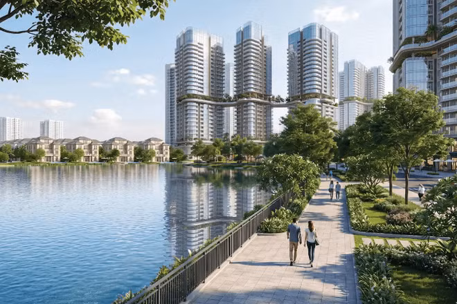 Phối cảnh Khu đô thị đa mục tiêu Bắc Thăng Long Urban City khi hoàn thành.