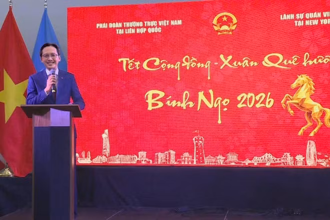 Đại sứ Đỗ Hùng Việt, Trưởng Phái đoàn Thường trực Việt Nam tại Liên hợp quốc phát biểu tại chương trình. (Ảnh do Phái đoàn Thường trực Việt Nam tại Liên hợp quốc cung cấp)