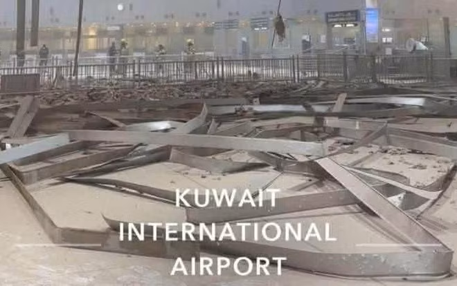 Một góc sân bay quốc tế Kuwait bị phá hủy do ảnh hưởng của các cuộc không kích. (Ảnh: Đại sứ quán Việt Nam tại Kuwait)