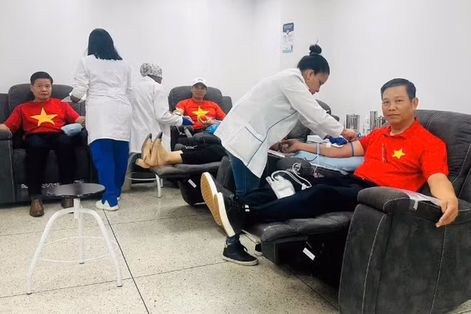 Cán bộ và nhân viên Đại sứ quán Việt Nam tham gia hiến máu nhân đạo. (Ảnh: Đại sứ quán Việt Nam tại Venezuela cung cấp)