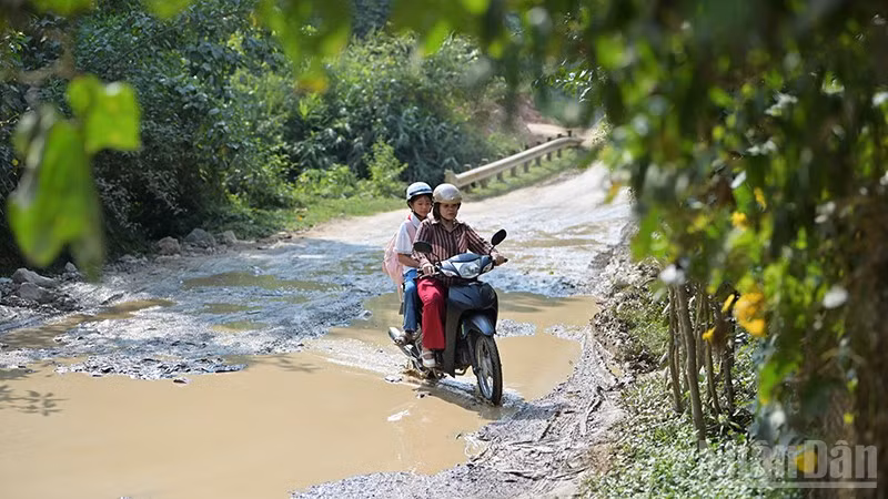 Con đường tới trường mỗi ngày của cô giáo Phan Thị Lệ và em N.T.H. (Ảnh: LINH PHAN)