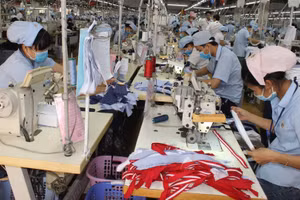 Sản xuất hàng may mặc xuất khẩu tại Công ty cổ phần May mặc Bình Dương.