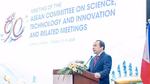 Bộ trưởng Khoa học và Công nghệ Vũ Hải Quân phát biểu tại Hội nghị COSTI-90 ngày 14/10. (Ảnh: BỘ KHOA HỌC VÀ CÔNG NGHỆ)
