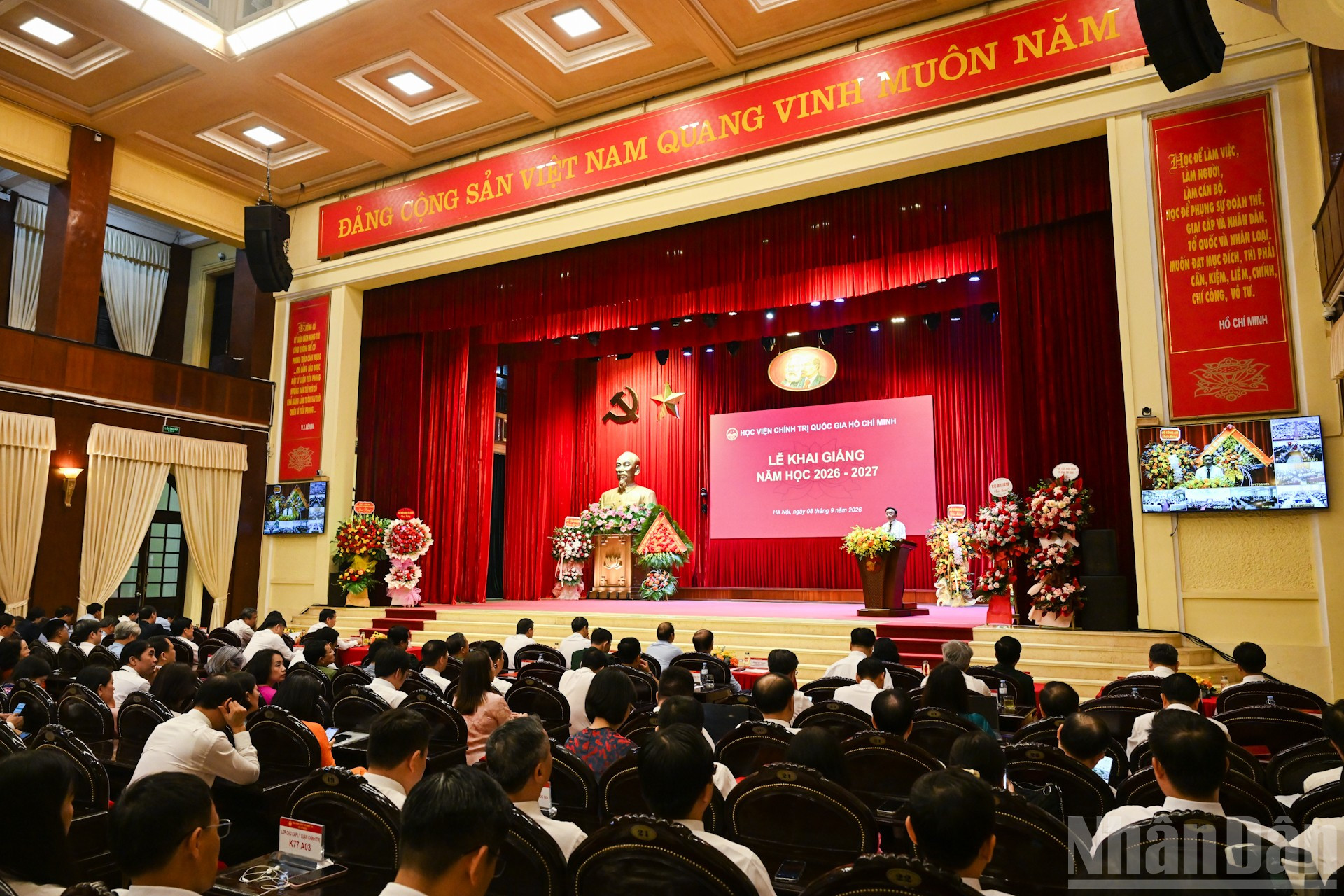 Quang cảnh Lễ khai giảng năm học 2026-2027 tại Học viện Ch&iacute;nh trị quốc gia Hồ Ch&iacute; Minh. (Ảnh: DUY LINH)
