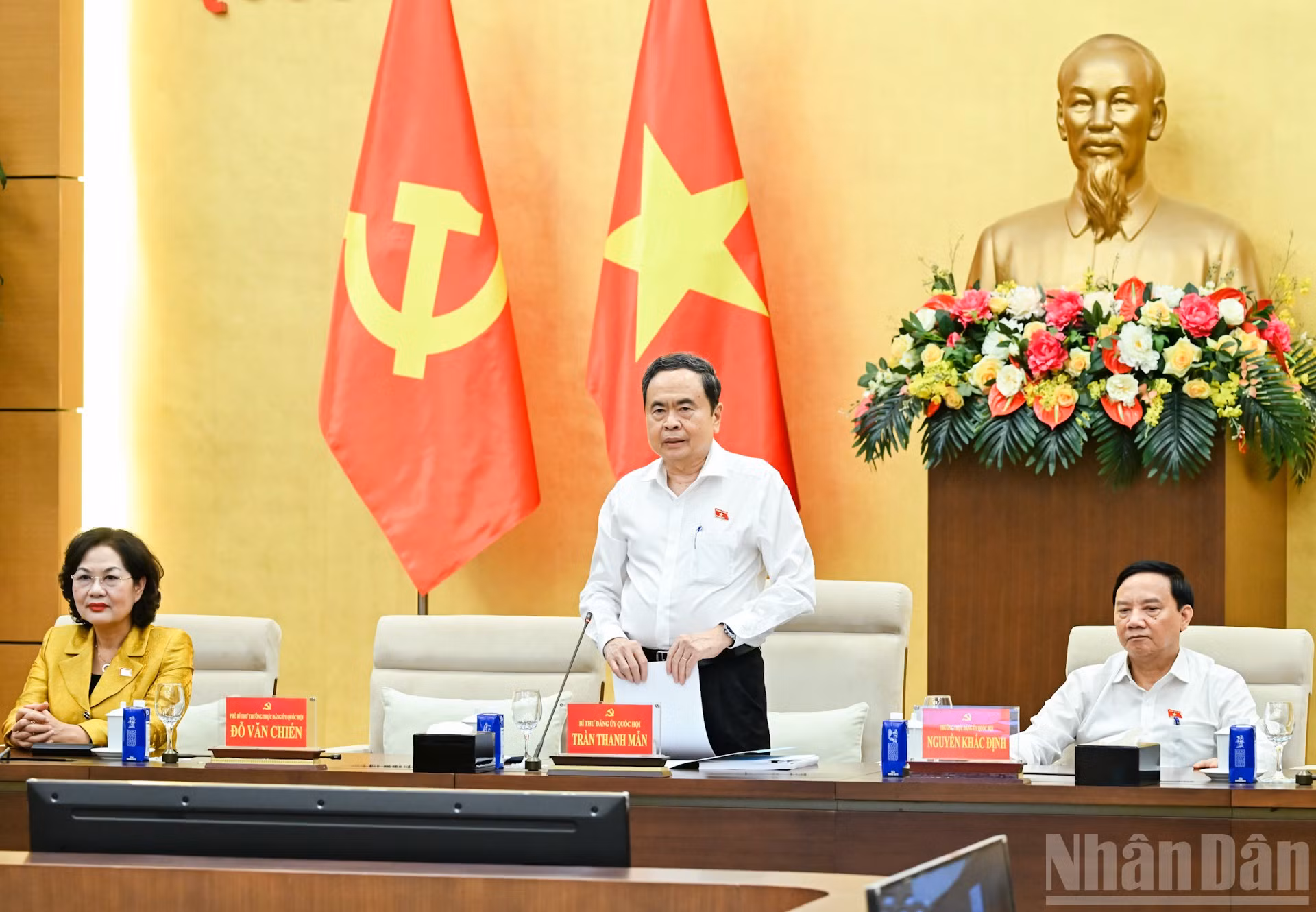 Bí thư Đảng ủy Quốc hội, Chủ tịch Quốc hội Trần Thanh Mẫn phát biểu tại hội nghị. (Ảnh: DUY LINH) 