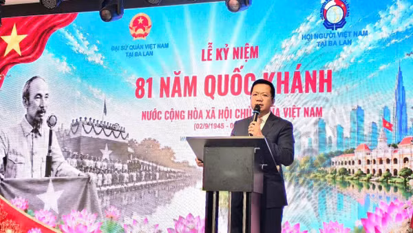 Đại sứ Hà Hoàng Hải phát biểu tại Lễ kỷ niệm 81 năm Quốc khánh nước Cộng hòa xã hội chủ nghĩa Việt Nam. (Ảnh: Đại sứ quán Việt Nam tại Ba Lan cung cấp) 