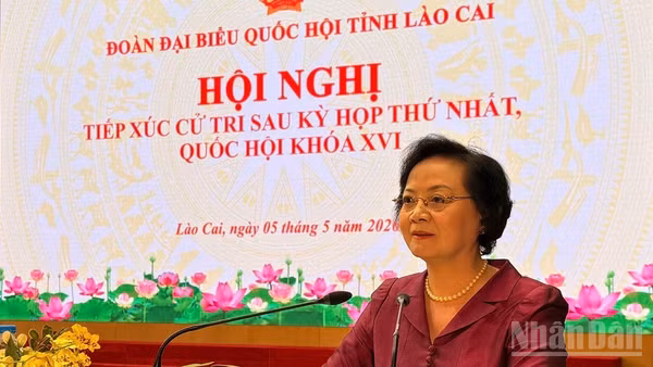 Phó Thủ tướng Phạm Thị Thanh Trà phát biểu tại buổi tiếp xúc cử tri. (Ảnh: THANH SƠN)