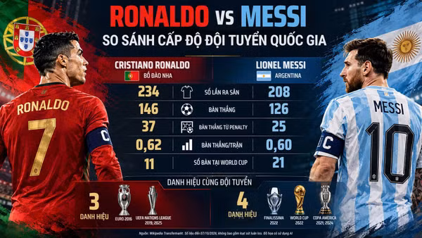 [Infographic] Ronaldo và Messi: Những dấu ấn trong màu áo đội tuyển quốc gia