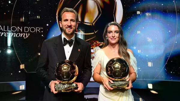 Harry Kane và Alexia Putellas nhận danh hiệu Quả bóng vàng nam và Quả bóng vàng nữ. (Ảnh: Ballondor.com)