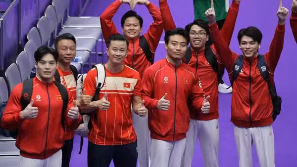 Đội tuyển thể dục dụng cụ Việt Nam tại Asian Games 20. (Ảnh: TTXVN phát)