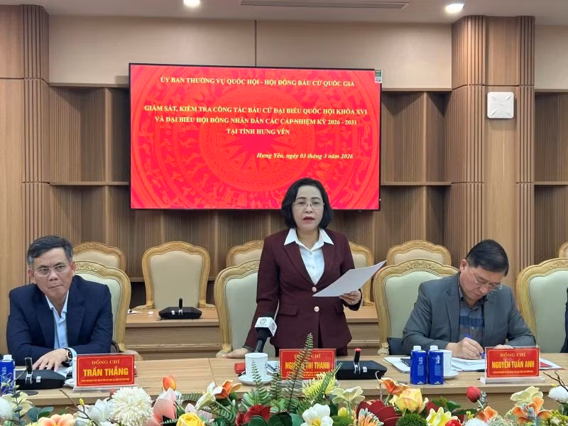 Ủy viên Trung ương Đảng, Phó Chủ tịch Quốc hội Nguyễn Thị Thanh - Ủy viên Hội đồng Bầu cử quốc gia làm Trưởng đoàn, tiến hành giám sát, kiểm tra công tác bầu cử đại biểu Quốc hội khóa XVI và đại biểu Hội đồng nhân dân các cấp nhiệm kỳ 2026-2031 tại Hưng Yên.