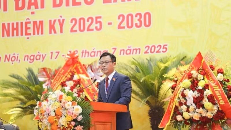 Giám đốc Đại học Quốc gia Hà Nội Lê Quân phát biểu tại Đại hội. 