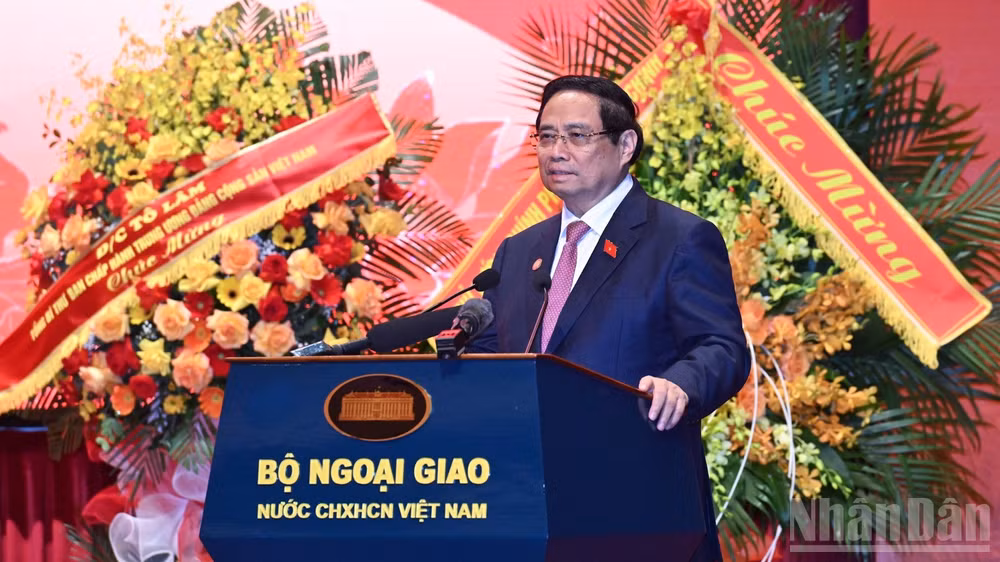 Thủ tướng Chính phủ Phạm Minh Chính phát biểu ý kiến chỉ đạo Đại hội Thi đua yêu nước Bộ Ngoại giao giai đoạn 2025-2030. (Ảnh: Trần Hải)