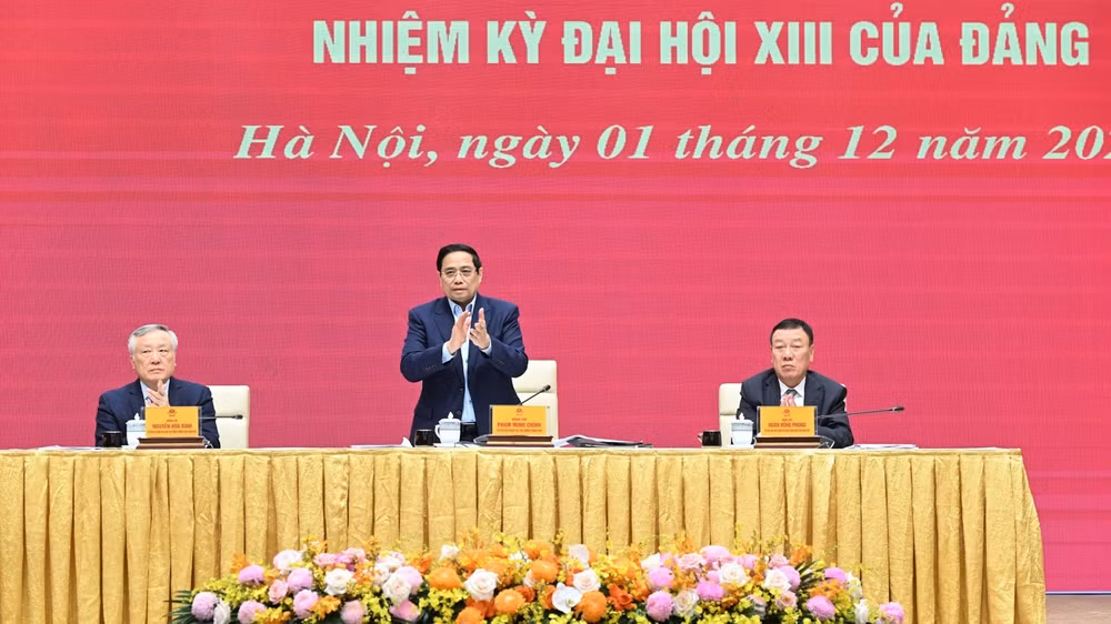 Bí thư Đảng ủy Chính phủ, Thủ tướng Chính phủ Phạm Minh Chính chủ trì Hội nghị. (Ảnh: TRẦN HẢI)