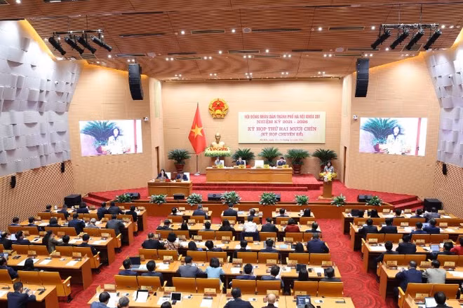 Quang cảnh kỳ họp thứ 29 của Hội đồng nhân dân thành phố Hà Nội.