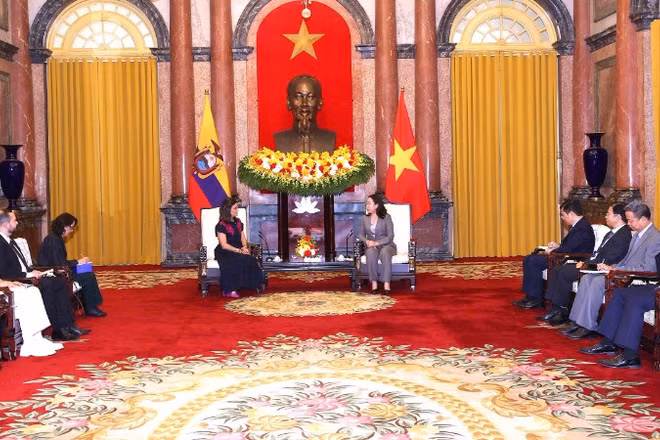 Phó Chủ tịch nước Võ Thị Ánh Xuân tiếp Phó Tổng thống Ecuador Maria Jose Pinto Gonzalez Artigas.