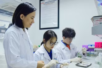Giảng viên Trường đại học Khoa học và Công nghệ Hà Nội hướng dẫn sinh viên nghiên cứu khoa học. (Ảnh: USTH)