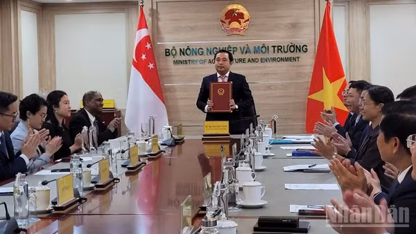 Quyền Bộ trưởng Trần Đức Thắng nhấn mạnh: "Việc ký kết khẳng định vai trò và trách nhiệm của Việt Nam và Singapore trong thúc đẩy trao đổi kết quả giảm phát thải khí nhà kính và tín chỉ carbon”.