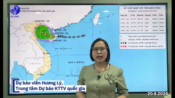 Dự báo viên Nguyễn Thị Hương Lý, Phòng Dự báo thời tiết, Trung tâm Dự báo Khí tượng thủy văn quốc gia, Cục Khí tượng Thủy văn thông tin về những diễn biến mới nhất của áp thấp nhiệt đới.