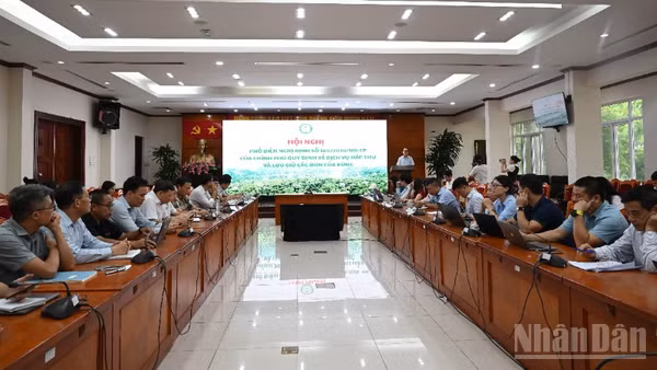 Toàn cảnh hội nghị phổ biến Nghị định số 180/2026/NĐ-CP của Chính phủ quy định về dịch vụ hấp thụ và lưu giữ carbon của rừng.