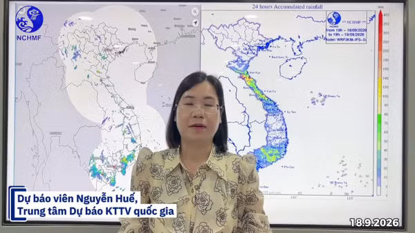 Dự báo viên Nguyễn Thị Huế, Phòng Dự báo thời tiết, Trung tâm Dự báo khí tượng thủy văn quốc gia thông tin về diễn biến mưa trên cả nước.