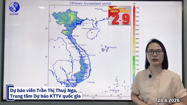 Dự báo viên Trần Thị Thúy Nga, Phòng Dự báo thời tiết, Trung tâm Dự báo khí tượng thủy văn quốc gia thông tin về tình hình thời tiết dịp 2/9.