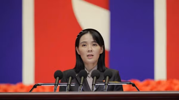 Bà Kim Yo Jong trong một bài phát biểu tại Bình Nhưỡng, Triều Tiên. (Ảnh: KCNA) 