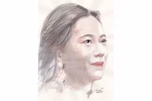Ký họa chân dung nhà thơ Vi Thùy Linh của họa sĩ Đỗ Hoàng Tường.