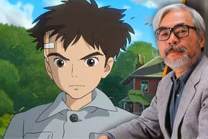 Họa sĩ Hayao Miyazaki và nhân vật trong phim ông vẽ.