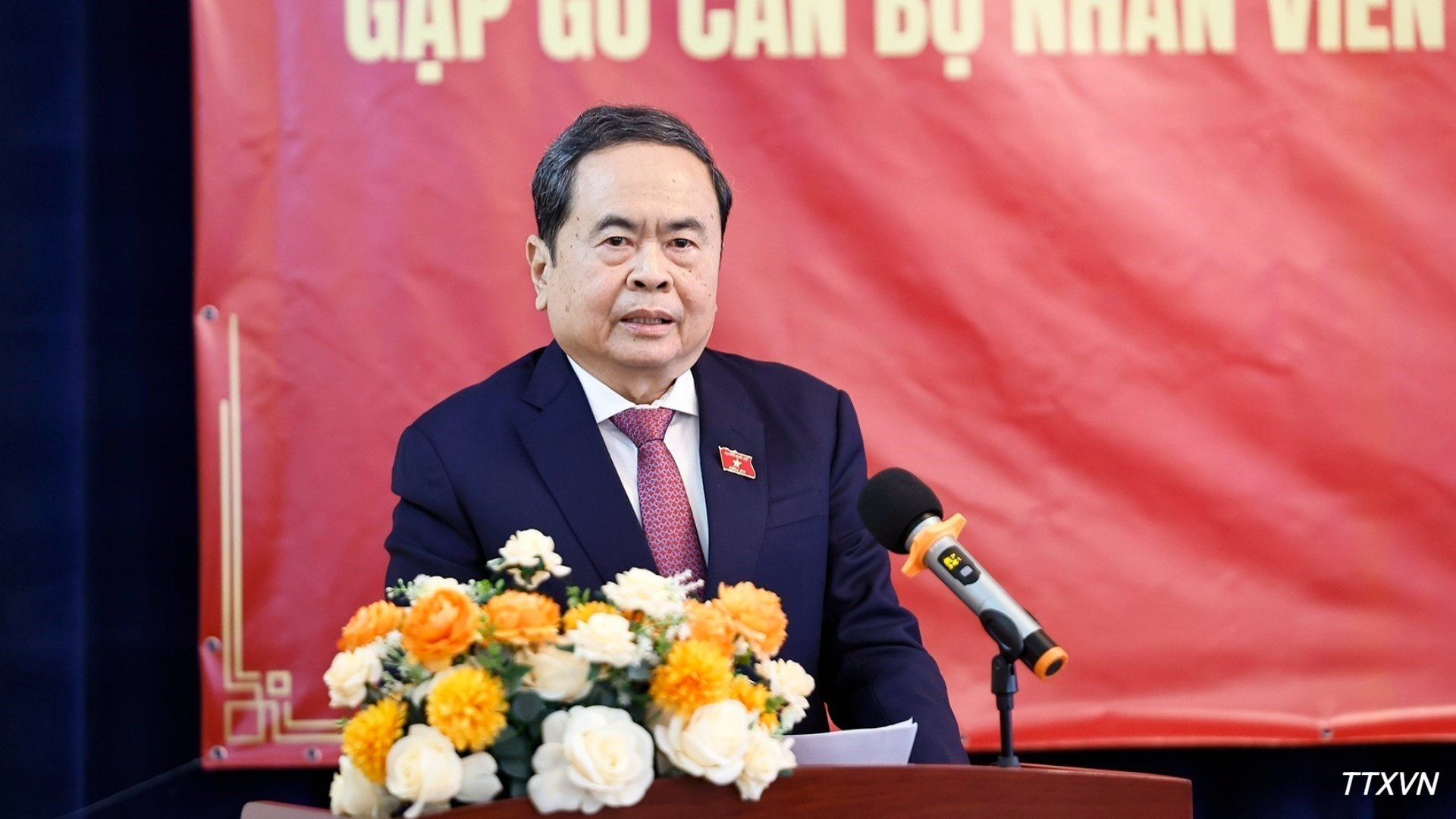 Chủ tịch Quốc hội Trần Thanh Mẫn ph&aacute;t biểu tại buổi gặp gỡ. (Ảnh: Do&atilde;n Tấn/TTXVN)