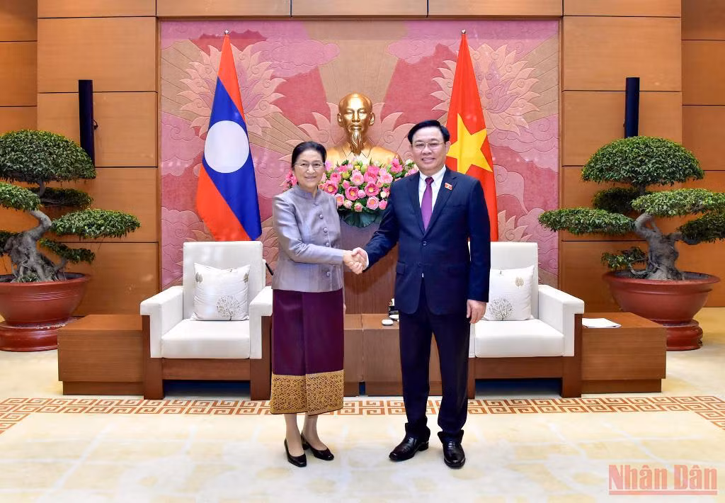 Hình ảnh Chủ tịch Quốc hội Vương Đình Huệ tiếp Phó Chủ tịch nước Lào Pany Yathotou -0