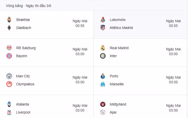 Lịch thi đấu Champions League: Tâm điểm đại chiến tại Madrid -0