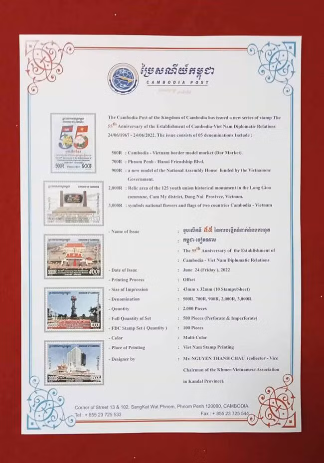 Phát hành tem kỷ niệm 55 năm thiết lập quan hệ ngoại giao Việt Nam-Campuchia -0