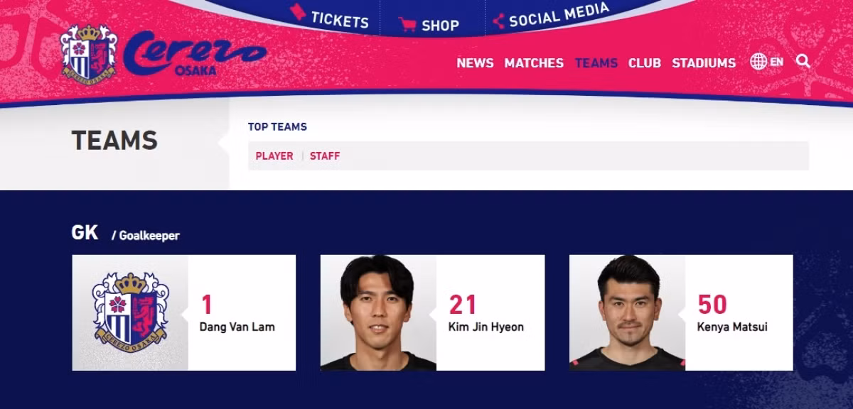 Đặng Văn Lâm được CLB Cerezo Osaka đăng ký thi đấu J-League 2021 -0