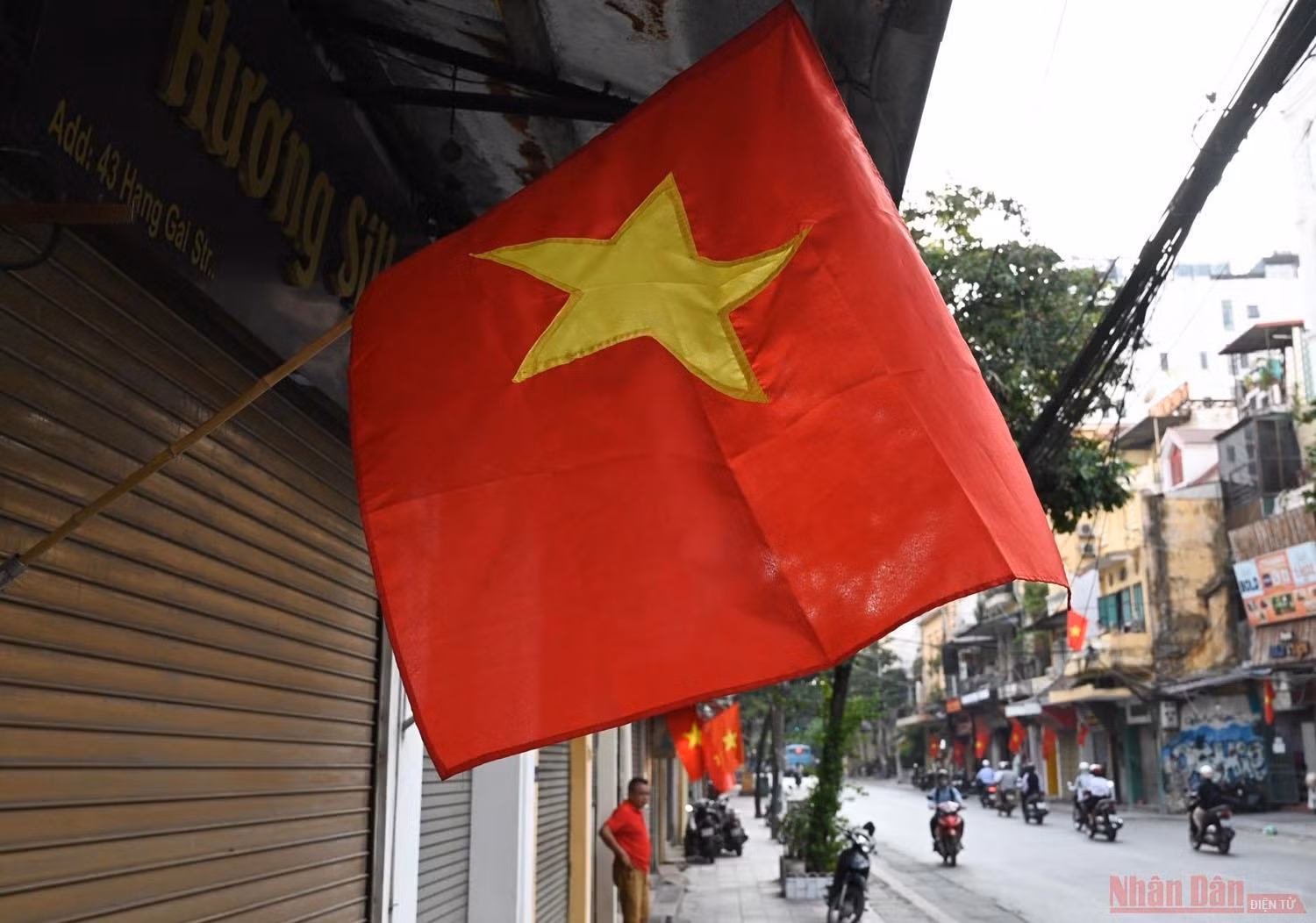 Đường phố Hà Nội rực rỡ màu cờ Tổ quốc chào mừng 75 năm Quốc khánh -0