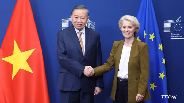 Tổng Bí thư, Chủ tịch nước Tô Lâm gặp Chủ tịch Ủy ban châu Âu Ursula von der Leyen. (Ảnh: TTXVN)