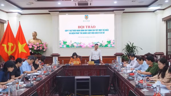 Thứ trưởng Tư pháp Nguyễn Thanh Ngọc phát biểu tại Hội thảo Góp ý dự thảo Nghị định quy định chi tiết một số điều và biện pháp thi hành Luật Hòa giải ở cơ sở. (Ảnh: TL)