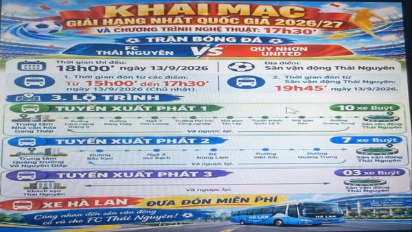 Các tuyến xe buýt đón người dân vào sân vận động Thái Nguyên.