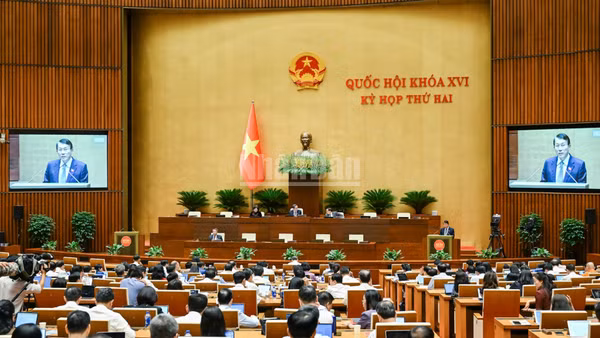 Quốc hội làm việc tại hội trường nghe Tờ trình và Báo cáo thẩm tra dự án Luật Tổ chức cơ quan điều tra hình sự (sửa đổi). (Ảnh: DUY LINH)