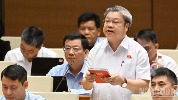 Đại biểu Bùi Văn Dũng (Đoàn Thanh Hóa) phát biểu tại hội trường. (Ảnh: THỦY NGUYÊN)