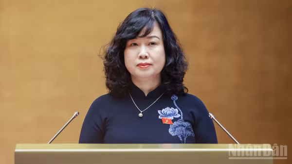 Bộ trưởng Y tế Đào Hồng Lan trình bày Tờ trình. (Ảnh: DUY LINH)