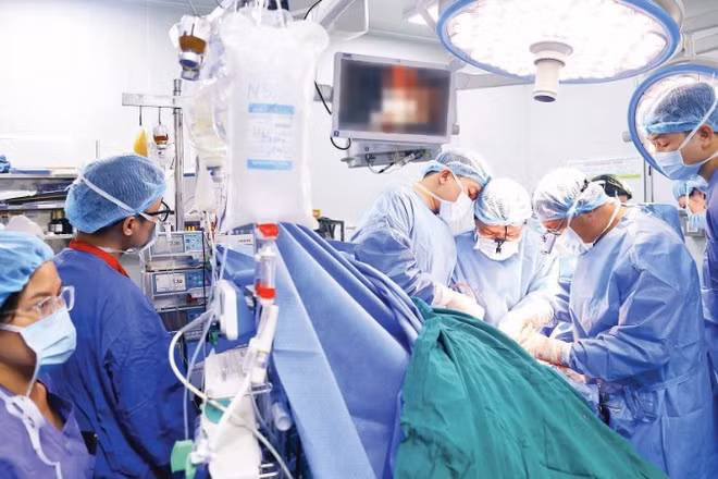 Các bác sĩ Bệnh viện Hữu nghị Việt Đức thực hiện ca ghép tạng.