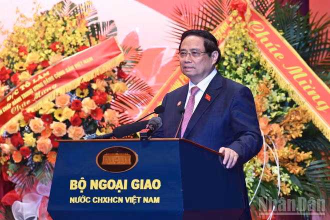 Thủ tướng Chính phủ Phạm Minh Chính phát biểu ý kiến chỉ đạo Đại hội Thi đua yêu nước Bộ Ngoại giao giai đoạn 2025-2030. (Ảnh: Trần Hải)