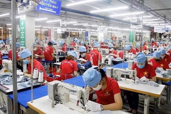 Sản xuất hàng dệt may xuất khẩu tại Tổng Công ty May 10. (Ảnh: QUỲNH CHI)