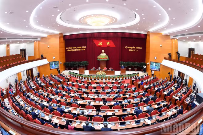 Quang cảnh Hội nghị lần thứ hai Ban Chấp hành Trung ương Đảng Cộng sản Việt Nam khóa XIV. (Ảnh: ĐĂNG KHOA)